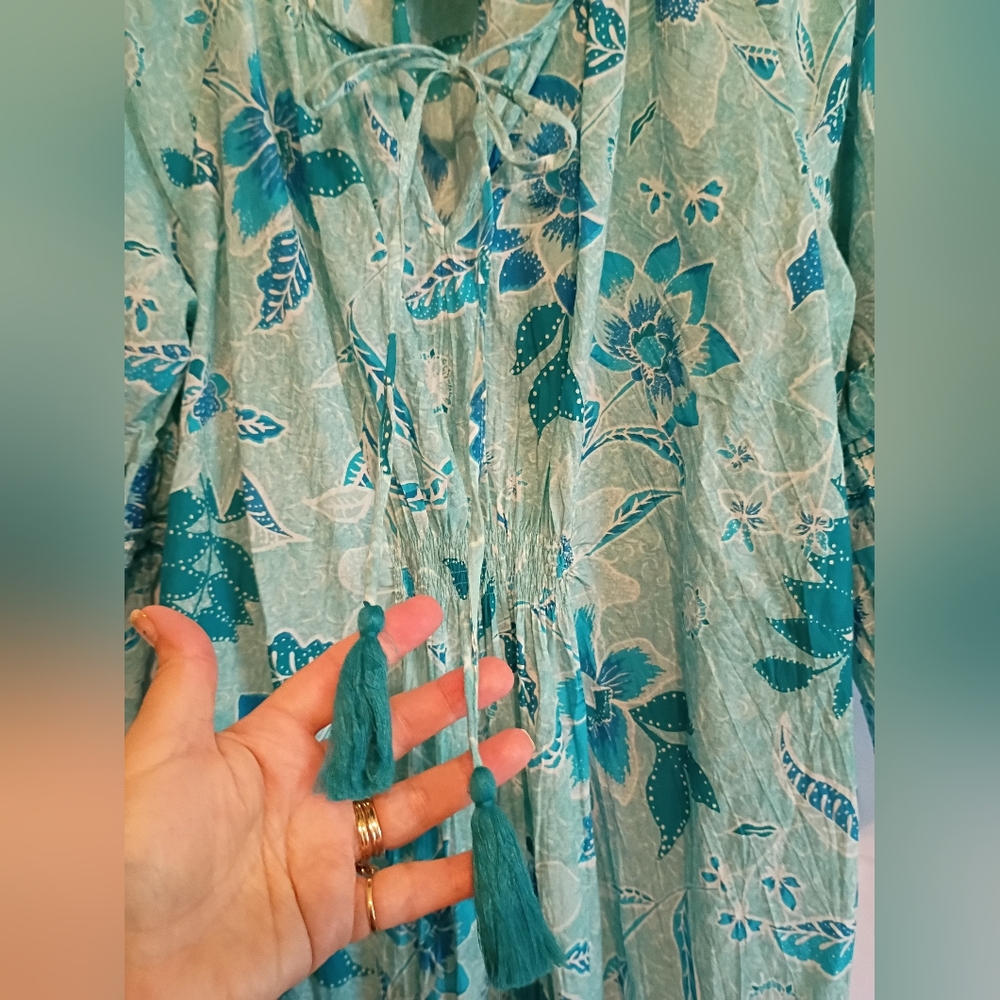 Avenue Size 18 Floral Blue Dress. Cute Ruffle Detail And Tie With Tassel's. - Picture 7 of 12
